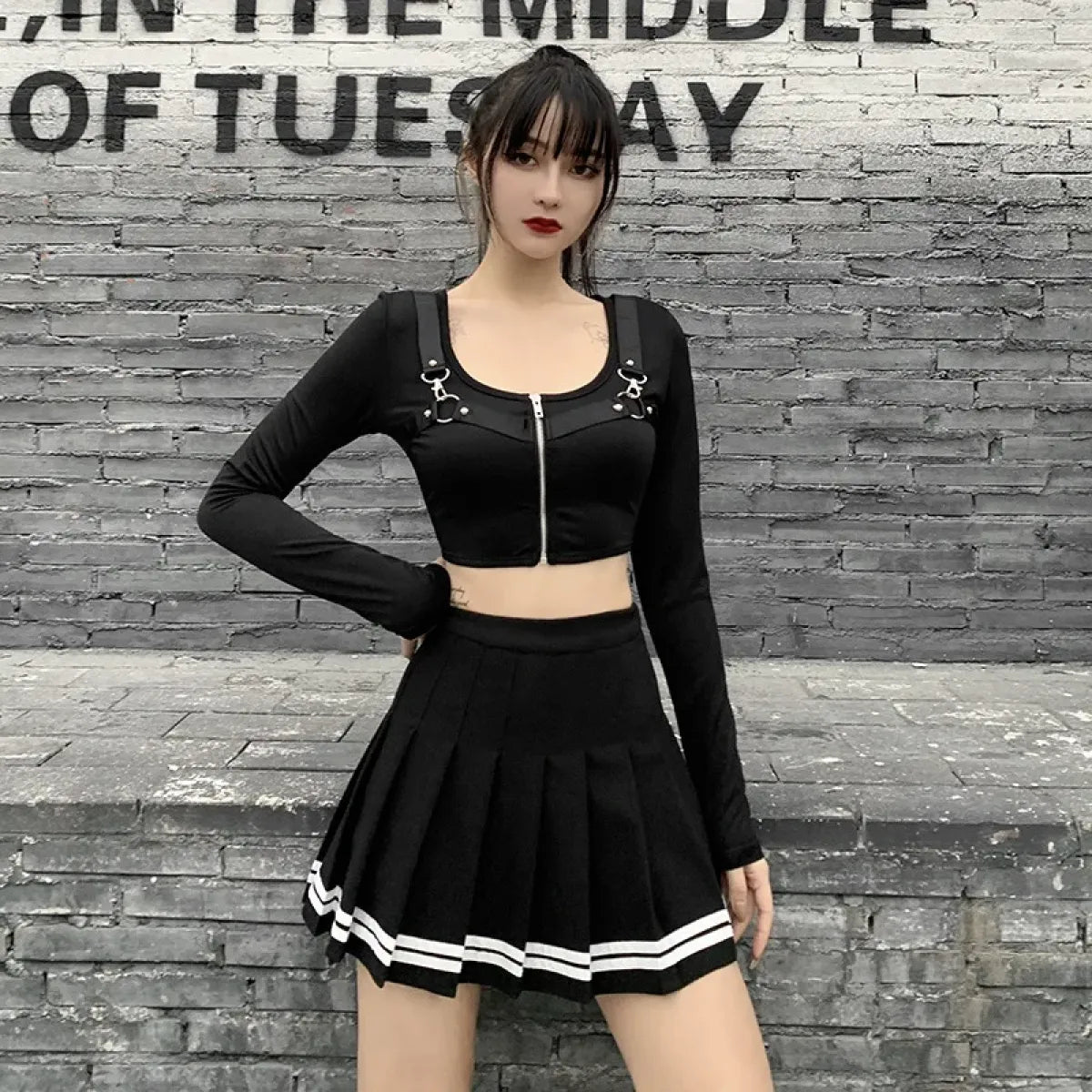 Harajuku Gothic Pleated Mini Skirt – Punk High Waist Patchwork Style