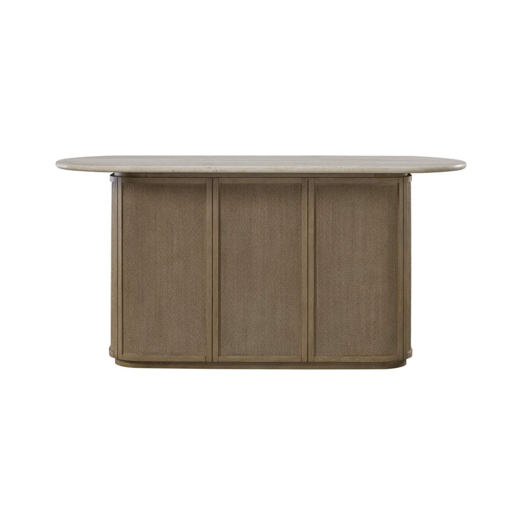 Modern Red Oak Home Bar Cabinet With Travertine Stone Top And Natural Rope Front (SAK72931)