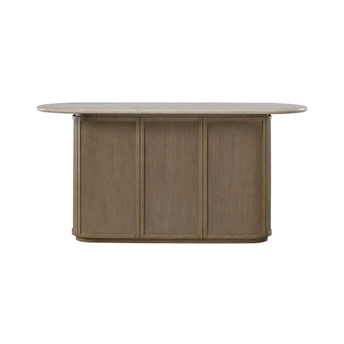 Modern Red Oak Home Bar Cabinet With Travertine Stone Top And Natural Rope Front (SAK72931)