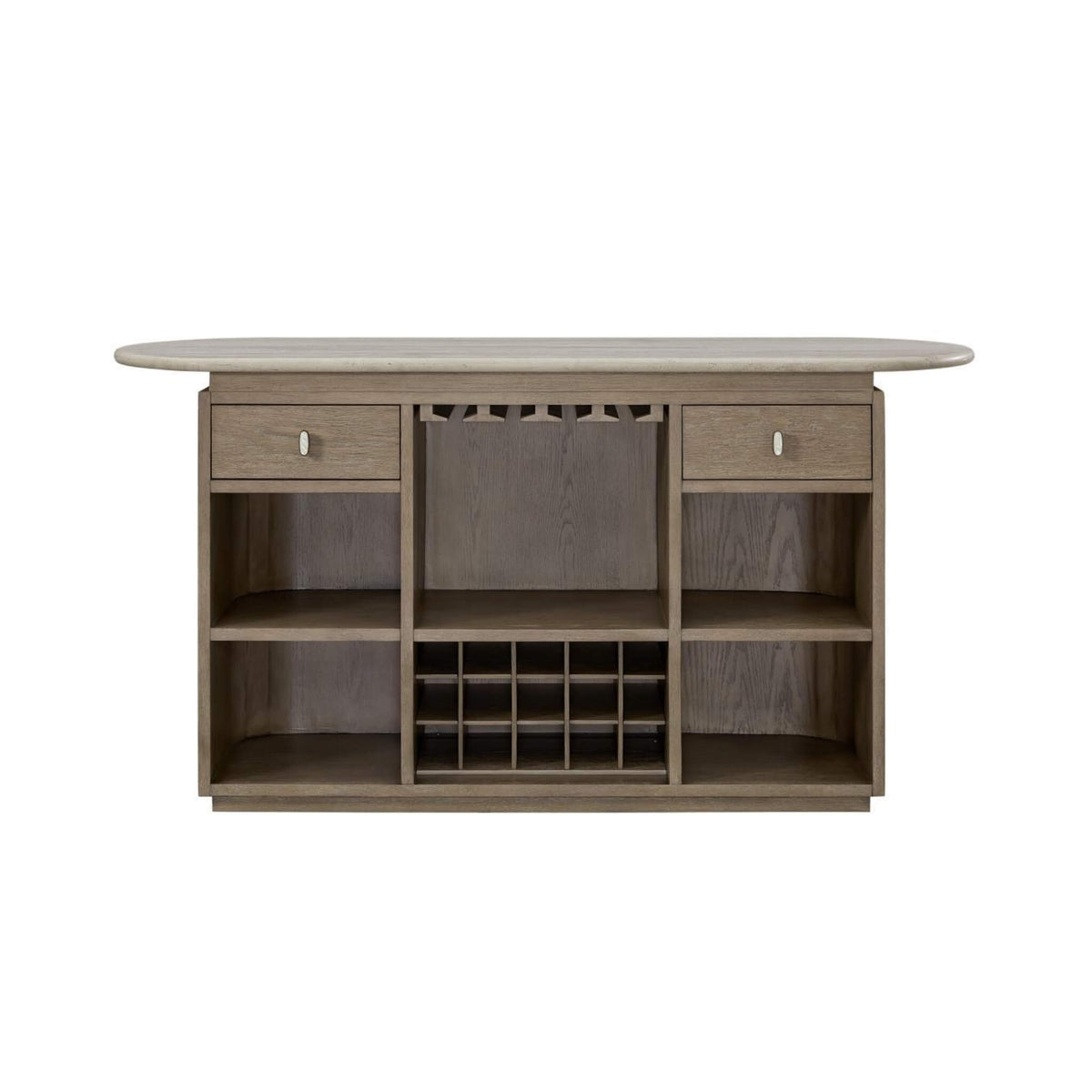 Modern Red Oak Home Bar Cabinet With Travertine Stone Top And Natural Rope Front (SAK72931)