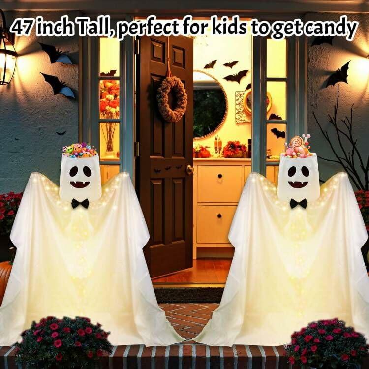 Waybas Ghost Halloween Candy Bowl LED Lights Outdoor 47" Tall White