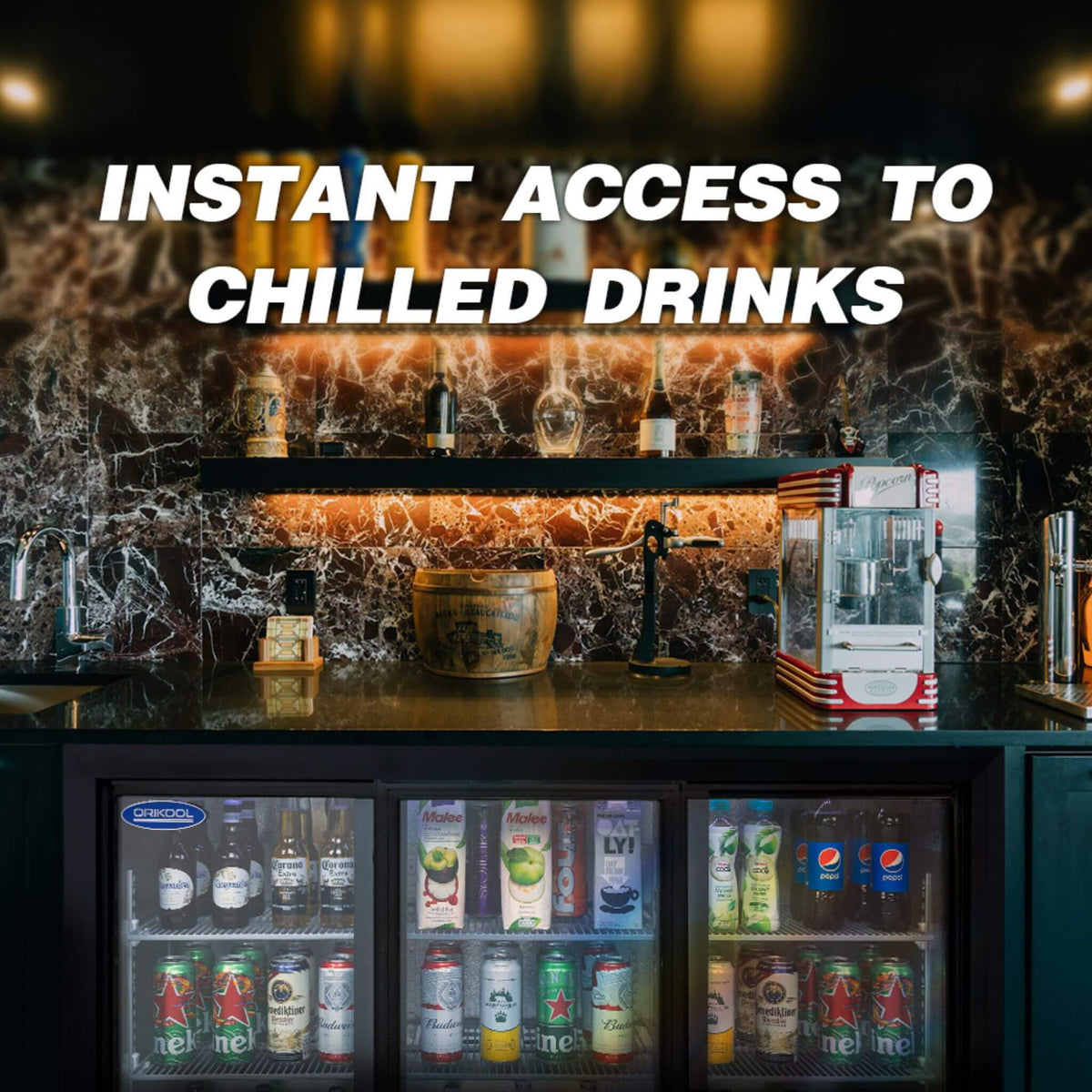 Orikool 53-Inch Energy Efficient Commercial Back Bar Drink Cooler With LED Lighting And 3 Glass Doors (SAK12097)