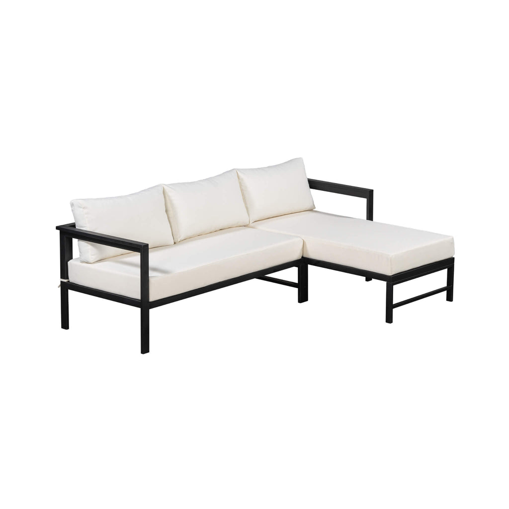 Outdoor 3-Person L-Shaped Patio Sofa With Iron Frame And Thick Cushions [No Coffee Table] (SAK70213)