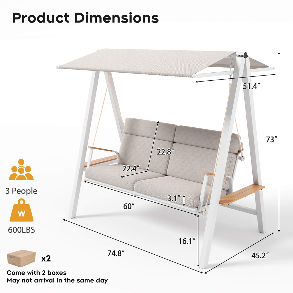 Outdoor 3-Seater Swing Chair With Adjustable Canopy (SAK61972)