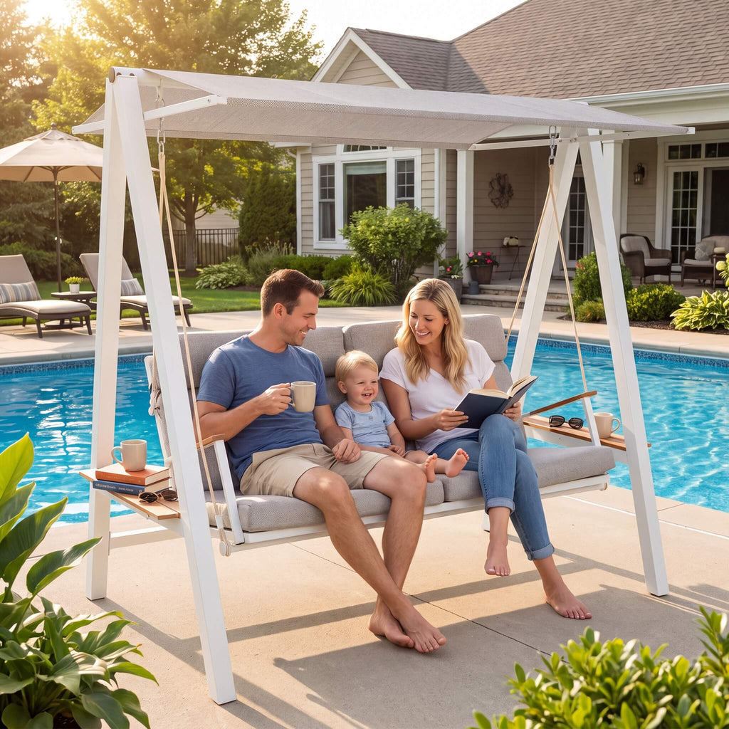 Outdoor 3-Seater Swing Chair With Adjustable Canopy (SAK61972)