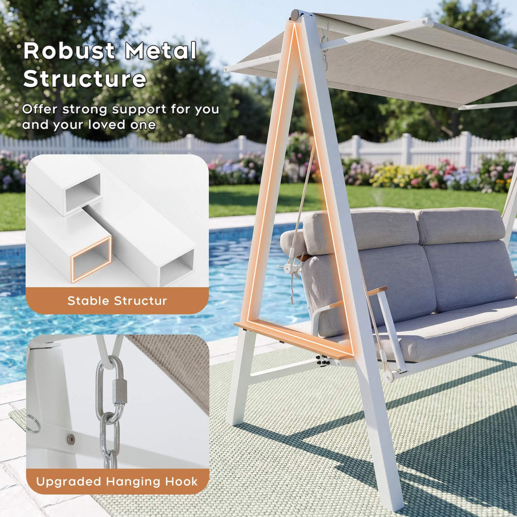 Outdoor 3-Seater Swing Chair With Adjustable Canopy (SAK61972)