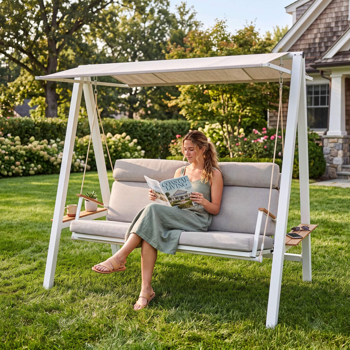 Outdoor 3-Seater Swing Chair With Adjustable Canopy (SAK61972)
