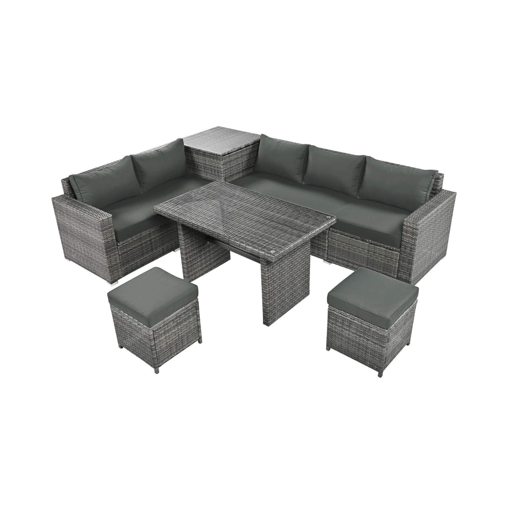 Outdoor 6-Piece All-Weather PE Rattan Sofa Set With Adjustable Seat, Storage Box, Removable Covers, And Tempered Glass Table Top (SAK37221)