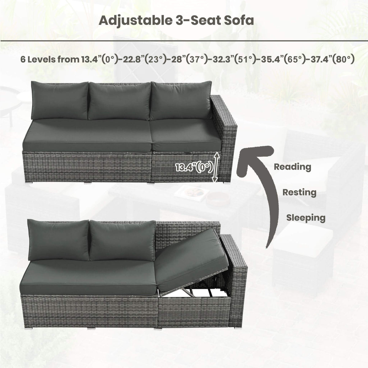 Outdoor 6-Piece All-Weather PE Rattan Sofa Set With Adjustable Seat, Storage Box, Removable Covers, And Tempered Glass Table Top (SAK37221)