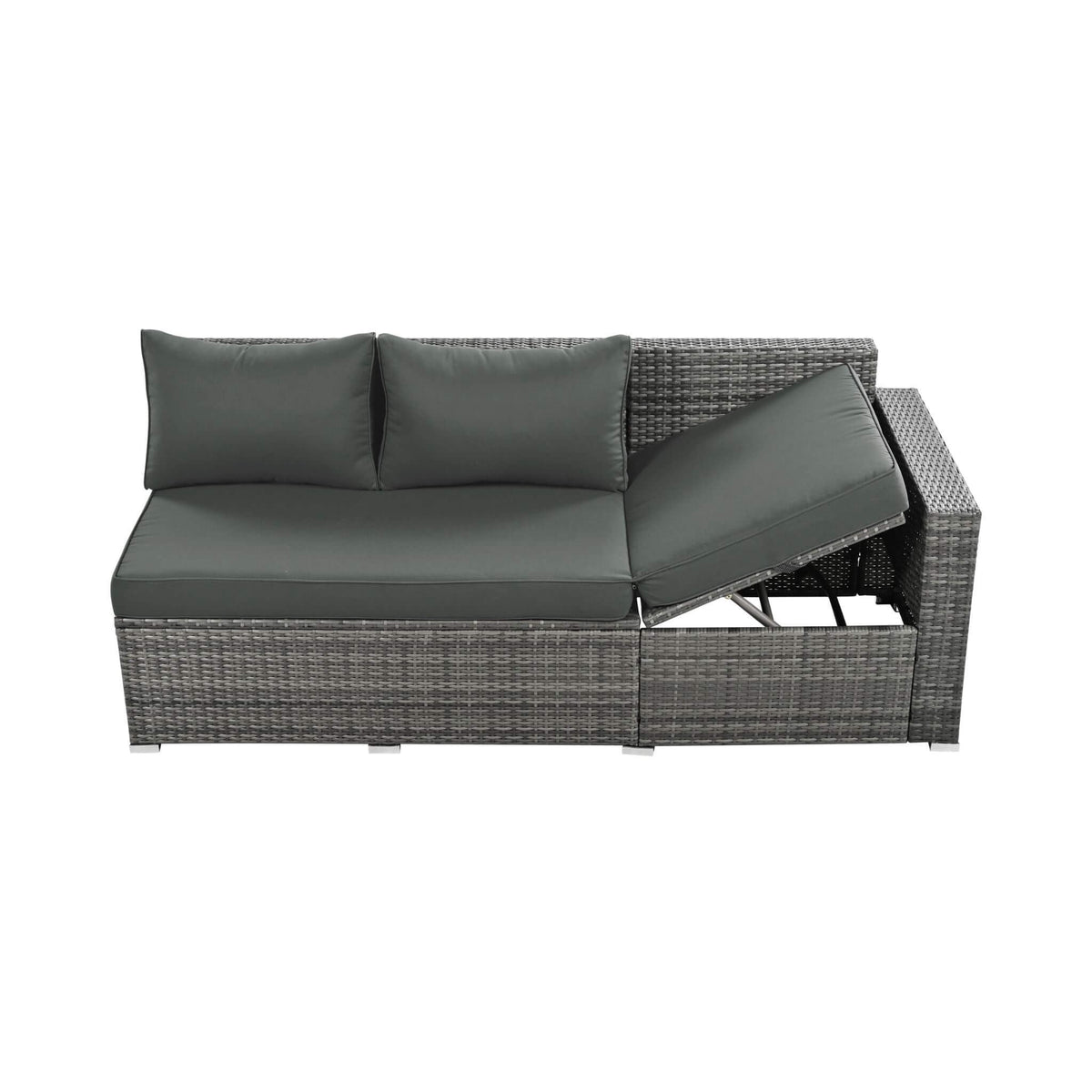 Outdoor 6-Piece All-Weather PE Rattan Sofa Set With Adjustable Seat, Storage Box, Removable Covers, And Tempered Glass Table Top (SAK37221)
