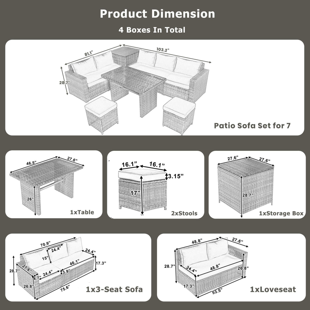 Outdoor 6-Piece All-Weather PE Rattan Sofa Set With Adjustable Seat, Storage Box, Removable Covers, And Tempered Glass Table Top (SAK37221)