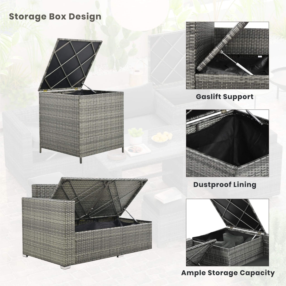 Outdoor 6-Piece All-Weather PE Rattan Sofa Set With Adjustable Seat, Storage Box, Removable Covers, And Tempered Glass Table Top (SAK37221)