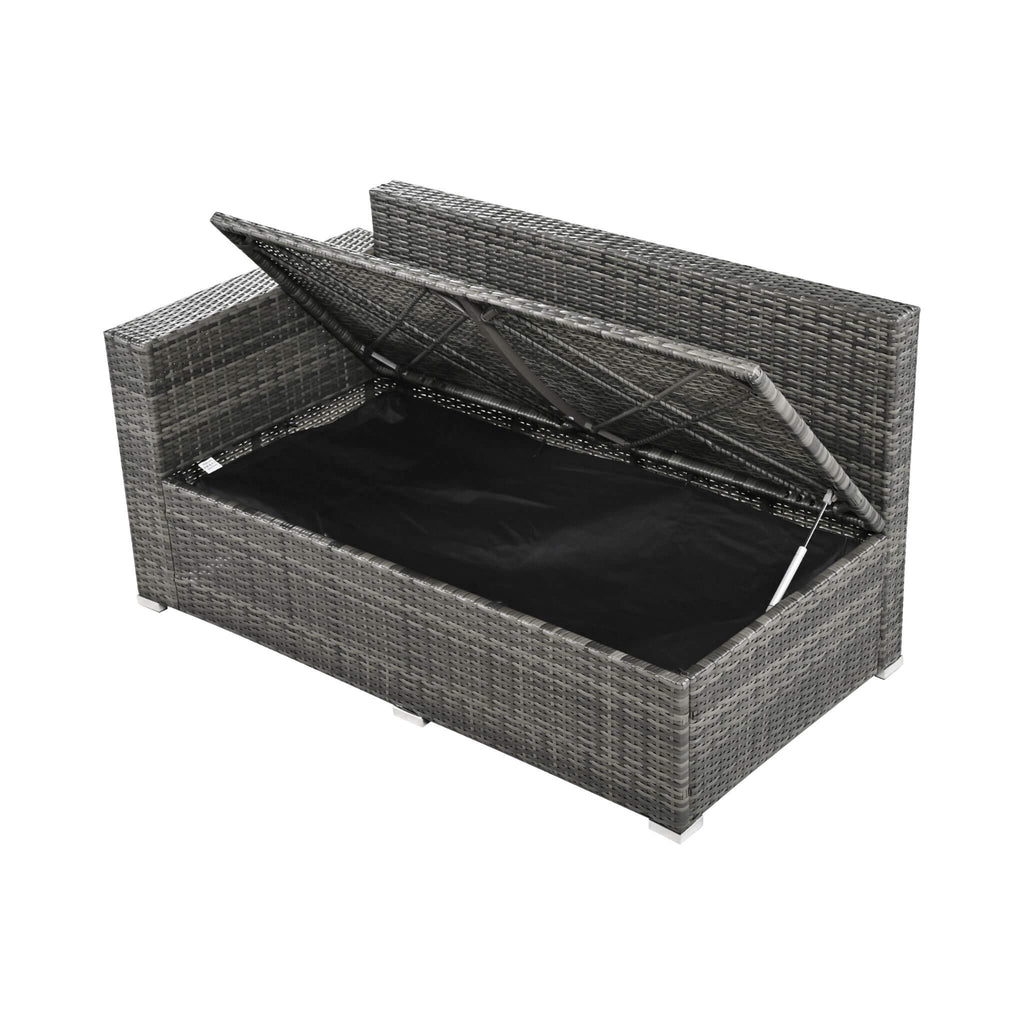 Outdoor 6-Piece All-Weather PE Rattan Sofa Set With Adjustable Seat, Storage Box, Removable Covers, And Tempered Glass Table Top (SAK37221)