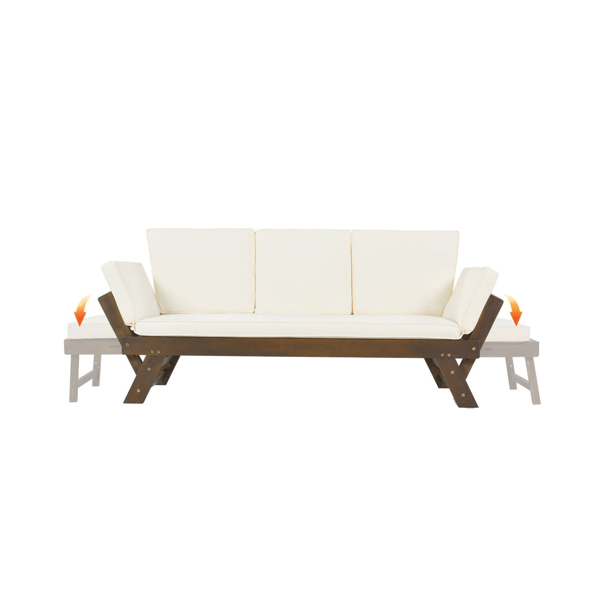 Outdoor Adjustable Wooden Patio Daybed Sofa With Cushions (SAK41345)