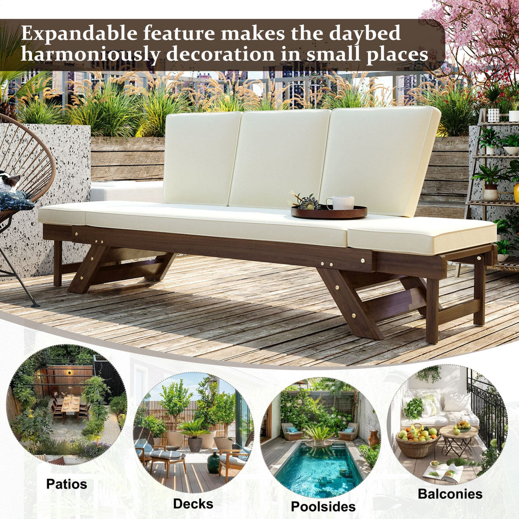 Outdoor Adjustable Wooden Patio Daybed Sofa With Cushions (SAK41345)