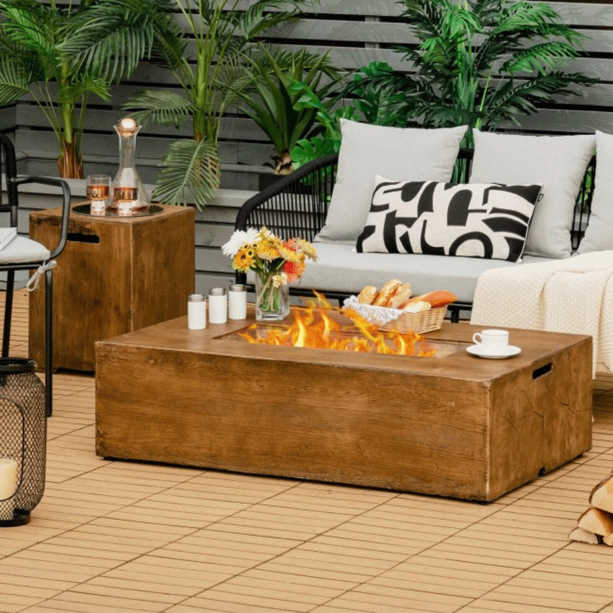 Outdoor Propane Gas Fire Pit Table W/ Lava Rocks & Cover, 50K BTU (SAK94436)