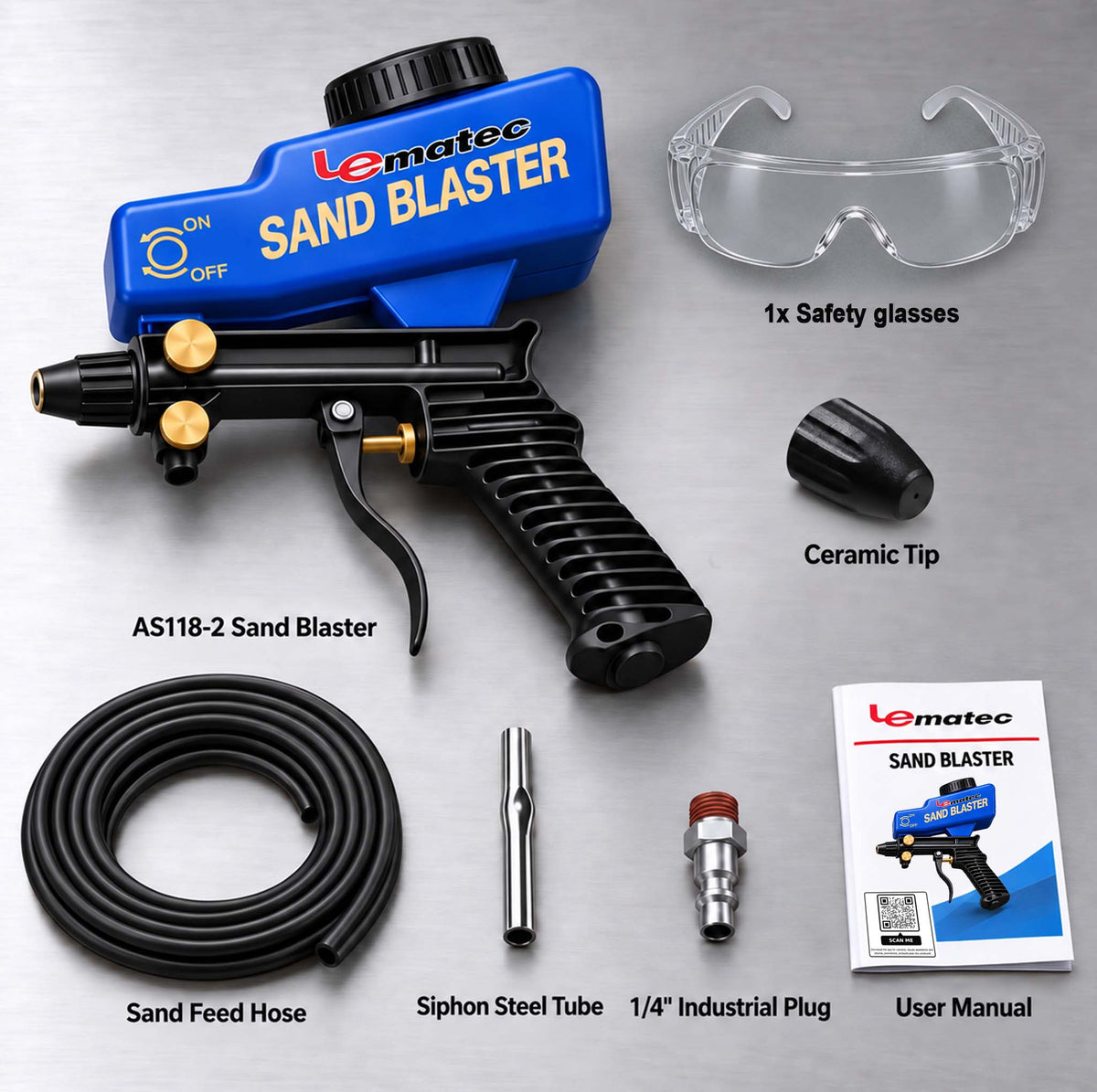 Professional Dual-Feed Sandblaster Gun Kit - 150 PSI with Ceramic Tip & 18oz Hopper (AS118-2)