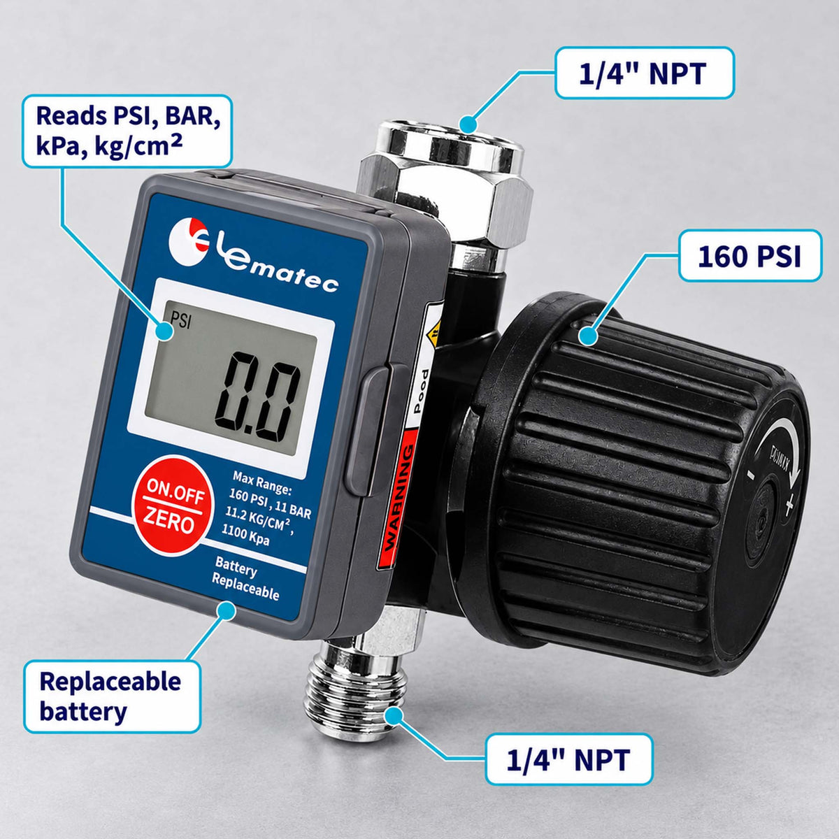 Professional Digital Air Regulator - 160 PSI Diaphragm Control with Multi-Unit Display (DAR02B)