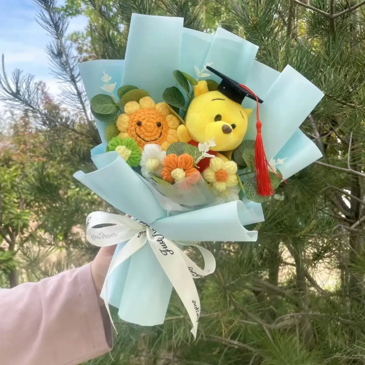 Kawaii Graduation Plush Bouquet – Cartoon Bear & Sunflower Gift Set