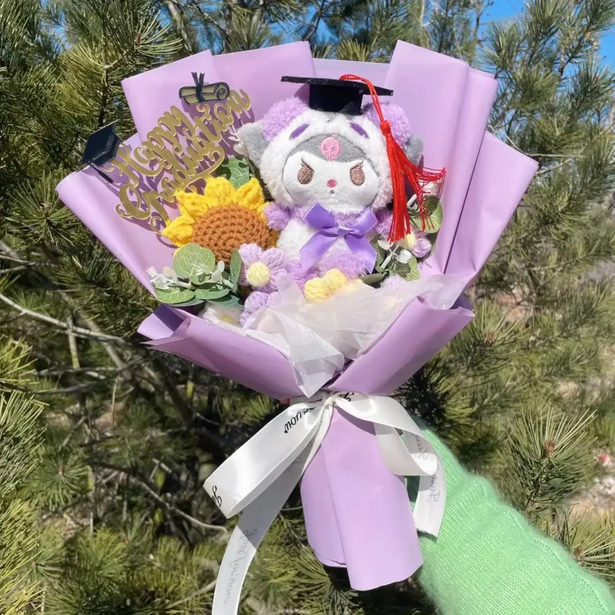 Kawaii Graduation Plush Bouquet – Cartoon Bear & Sunflower Gift Set