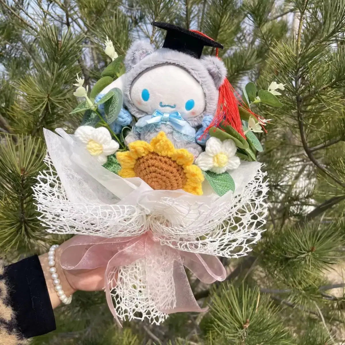 Kawaii Graduation Plush Bouquet – Cartoon Bear & Sunflower Gift Set