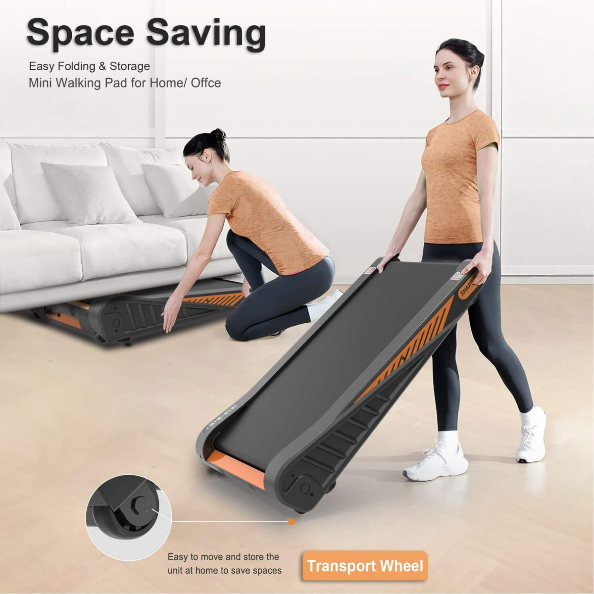 Portable Compact 2HP Under Desk Treadmill With Safety Key And Wheels for Home And Office Workouts (SAK72810)