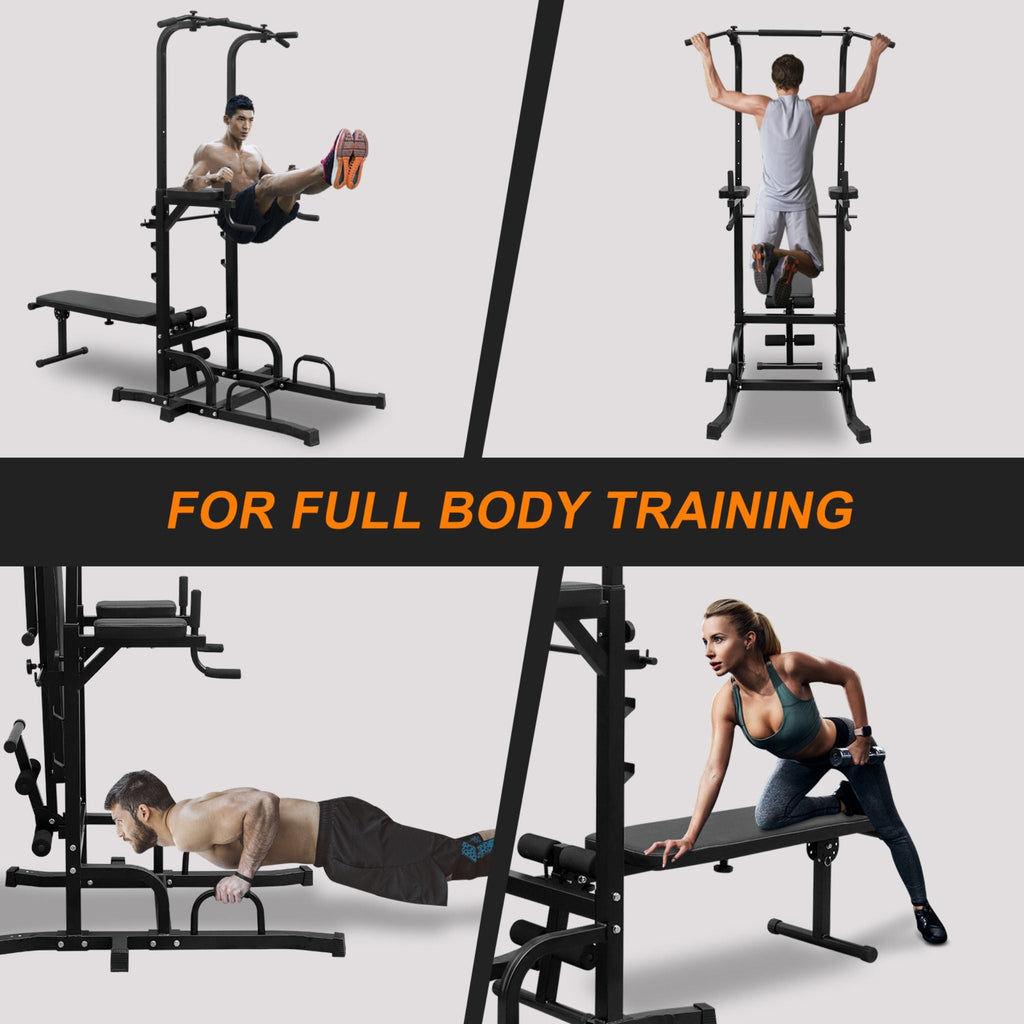Power Tower Heavy-Duty Multi-Functional Dip Station With Bench, Pull Up Bar, And Adjustable Height For Home Gyms (SAK64327)