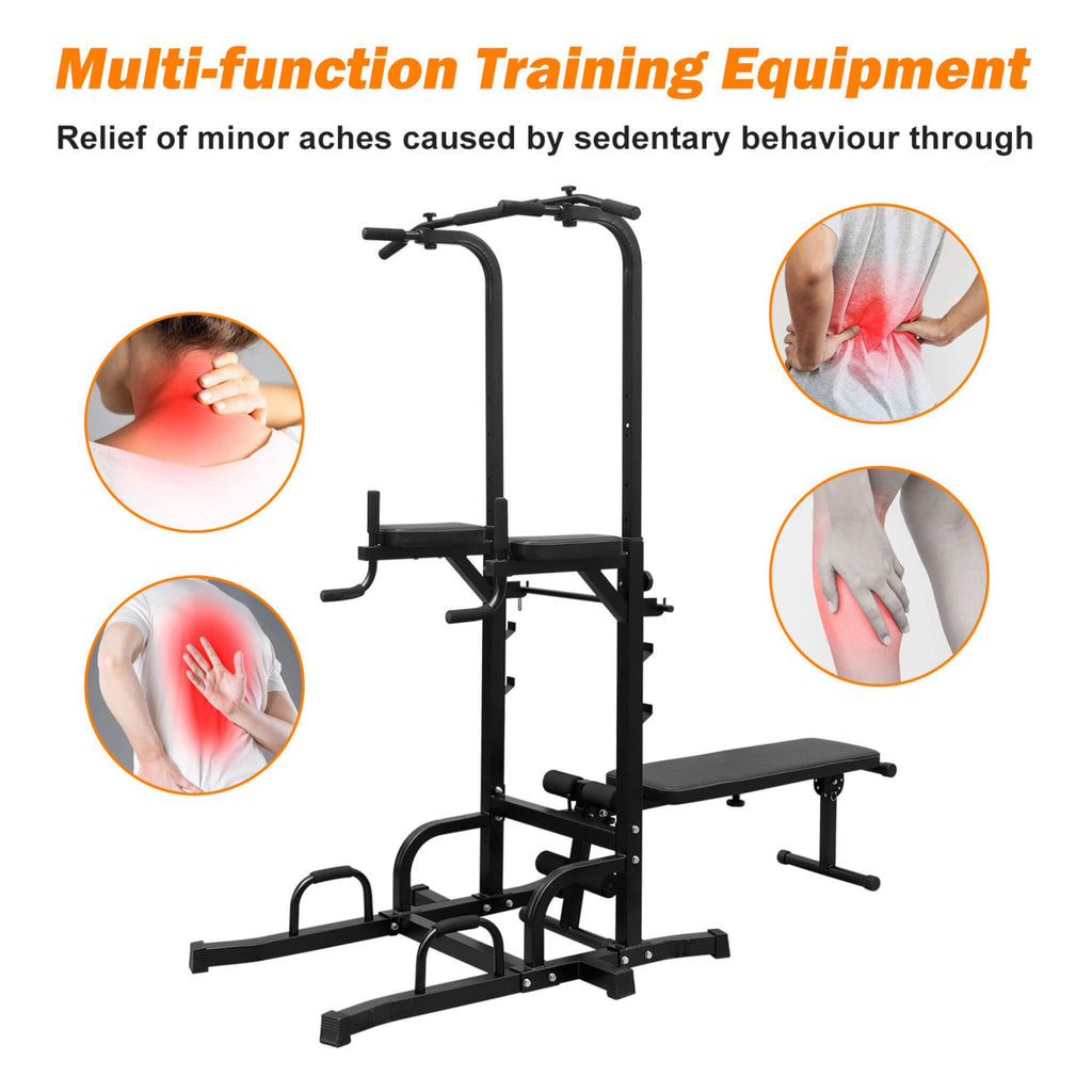 Power Tower Heavy-Duty Multi-Functional Dip Station With Bench, Pull Up Bar, And Adjustable Height For Home Gyms (SAK64327)