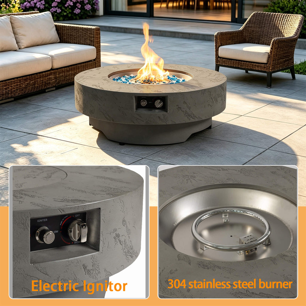 Premium 34-Inch Round Propane Fire Table 50K BTU With Glass Stones (SAK92471)