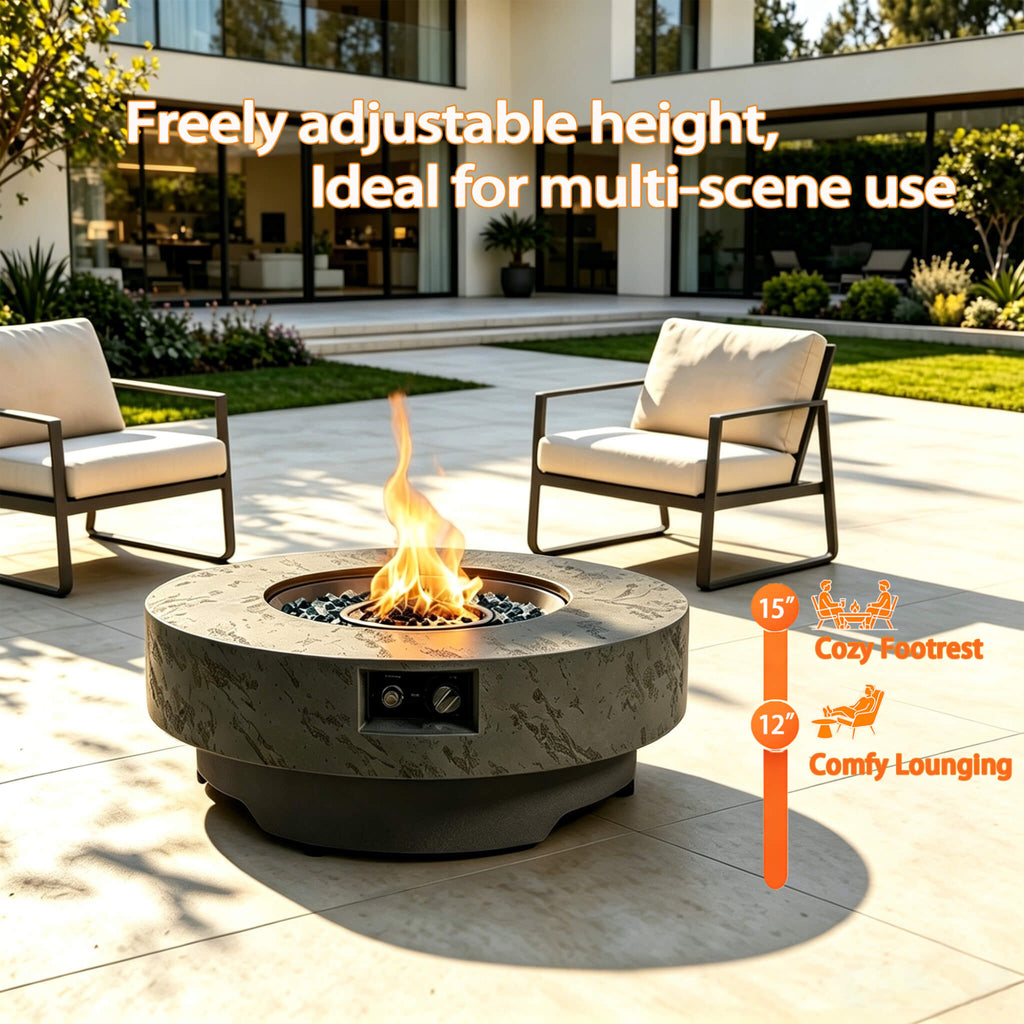 Premium 34-Inch Round Propane Fire Table 50K BTU With Glass Stones (SAK92471)