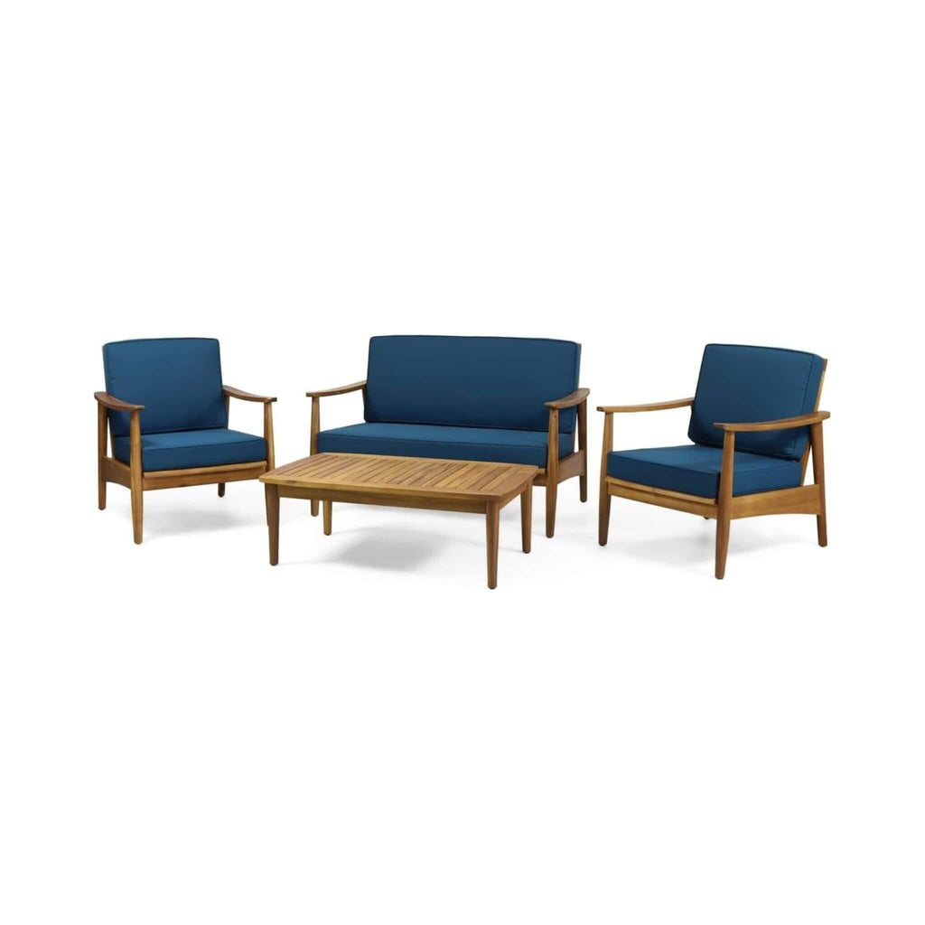 Premium 4-Piece Wooden Outdoor Patio Conversation Seating Set With Cushions (SAK31469)