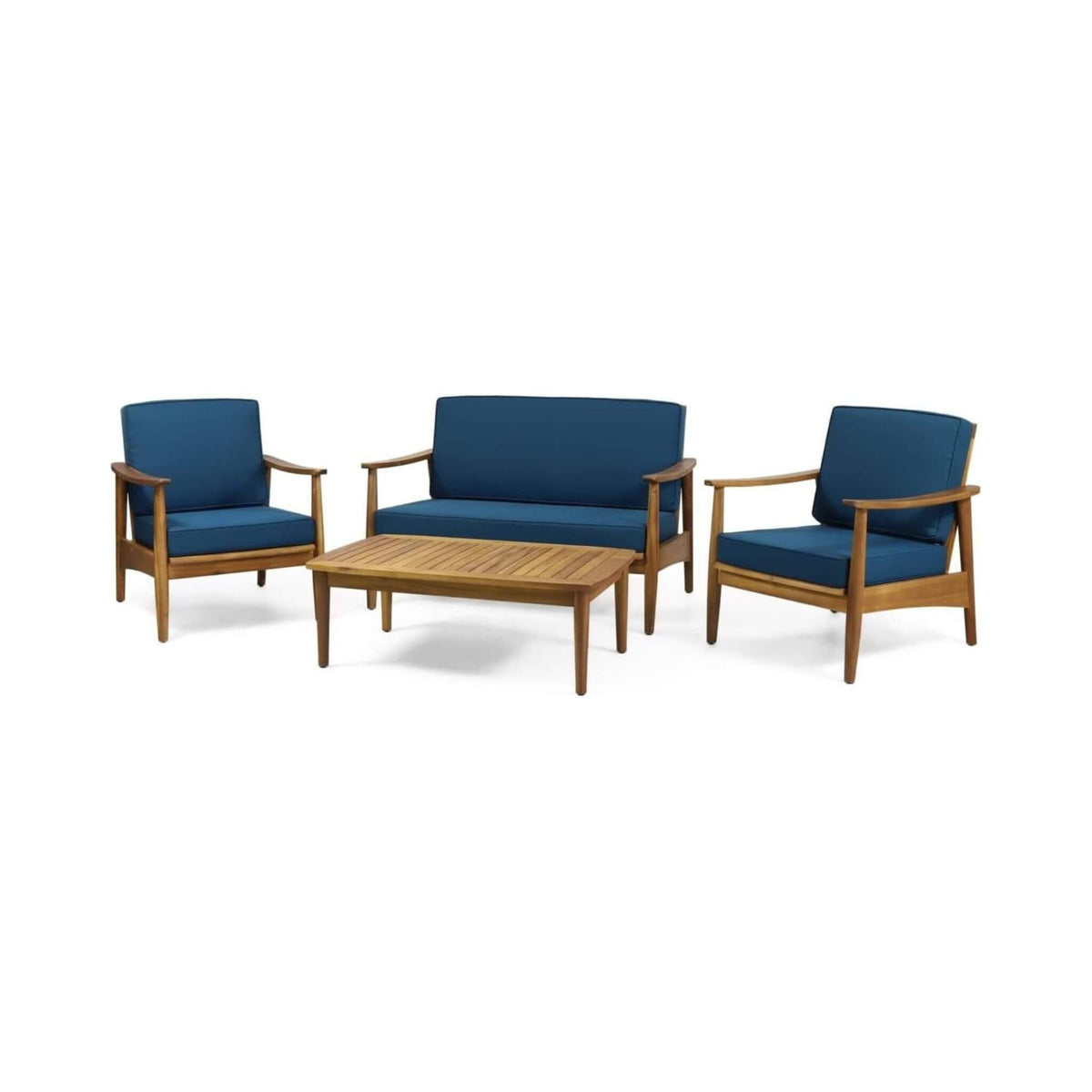 Premium 4-Piece Wooden Outdoor Patio Conversation Seating Set With Cushions (SAK31469)