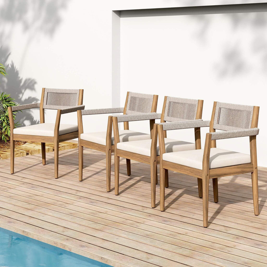 Premium 5-Piece Outdoor Acacia Wood Patio Furniture Set With Braided Dining Chairs, Cushions, And Dining Table (SAK26754)