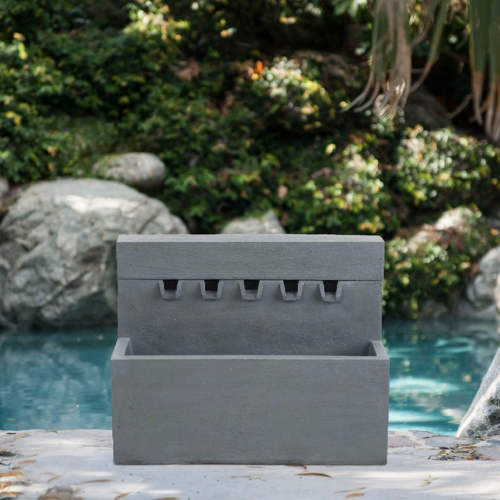 Premium Outdoor Contemporary Modern Rectanglar Decorative Water Fountain, Gray (SAK09215)