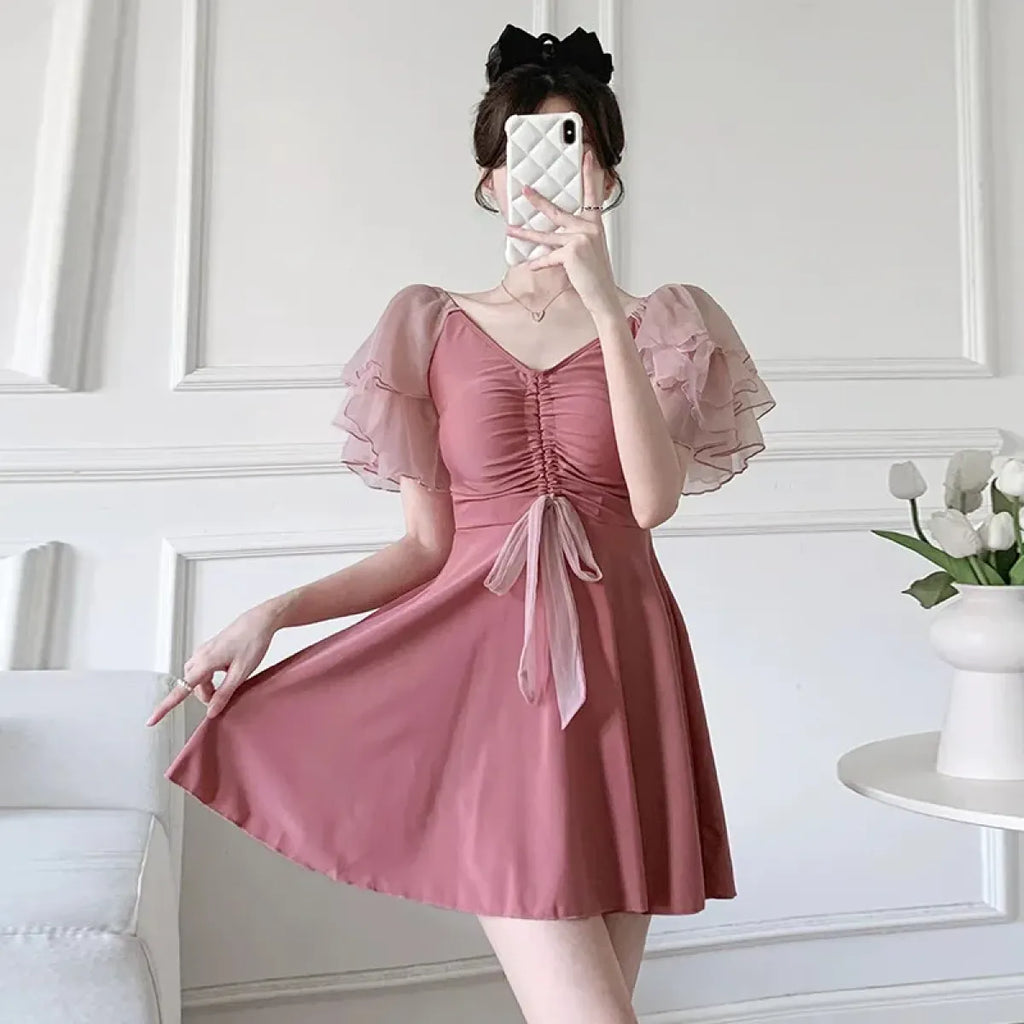 Puff Sleeve Drawstring Mini Dress – Sweet Kawaii Beachwear