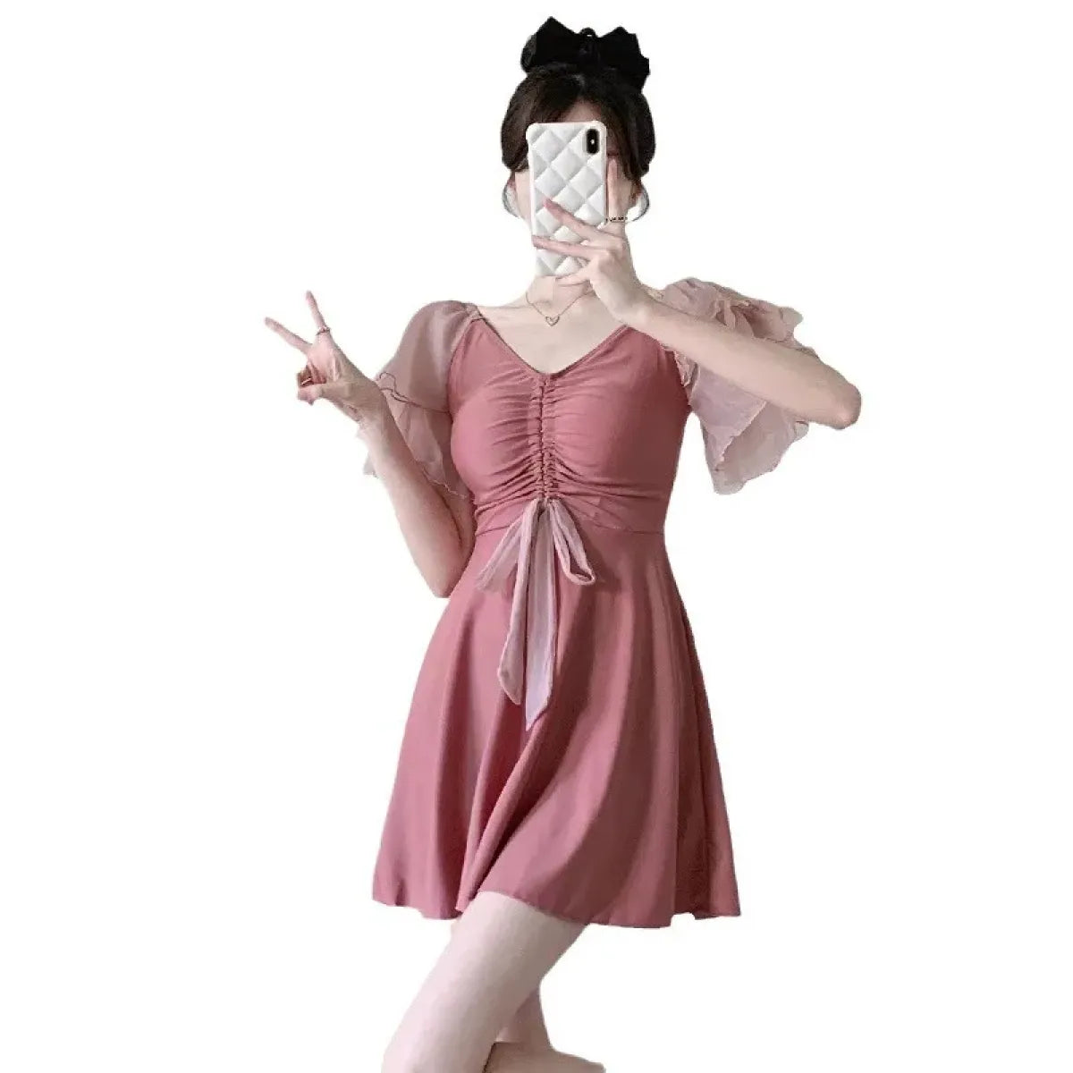 Puff Sleeve Drawstring Mini Dress – Sweet Kawaii Beachwear