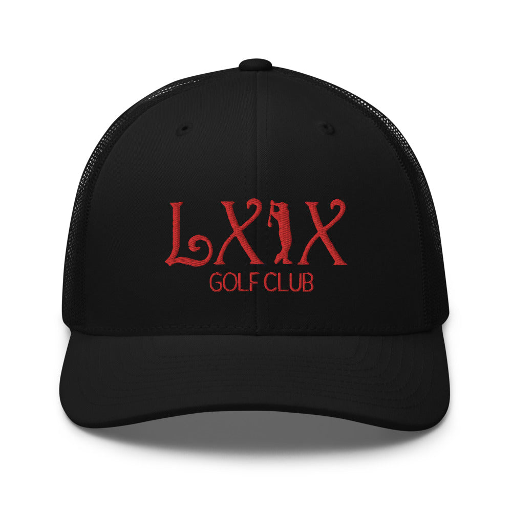 Curve Logo Trucker Hat — Mesh-Back Snapback Cap (Red Logo)