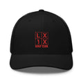 Four Box Logo Trucker Hat — Mesh-Back Snapback Cap (Red Logo)