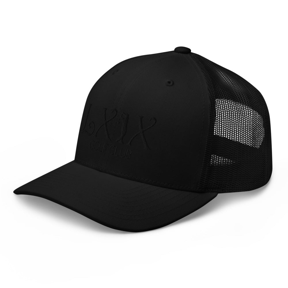 Curve Logo Trucker Hat — Mesh-Back Snapback Cap (Black Logo)
