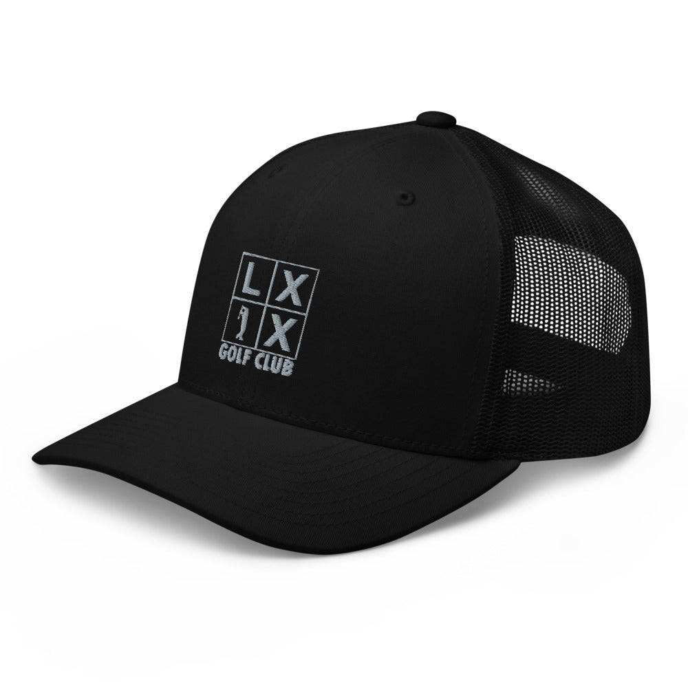 Four Box Logo Trucker Hat — Mesh-Back Snapback Cap (Gray Logo)