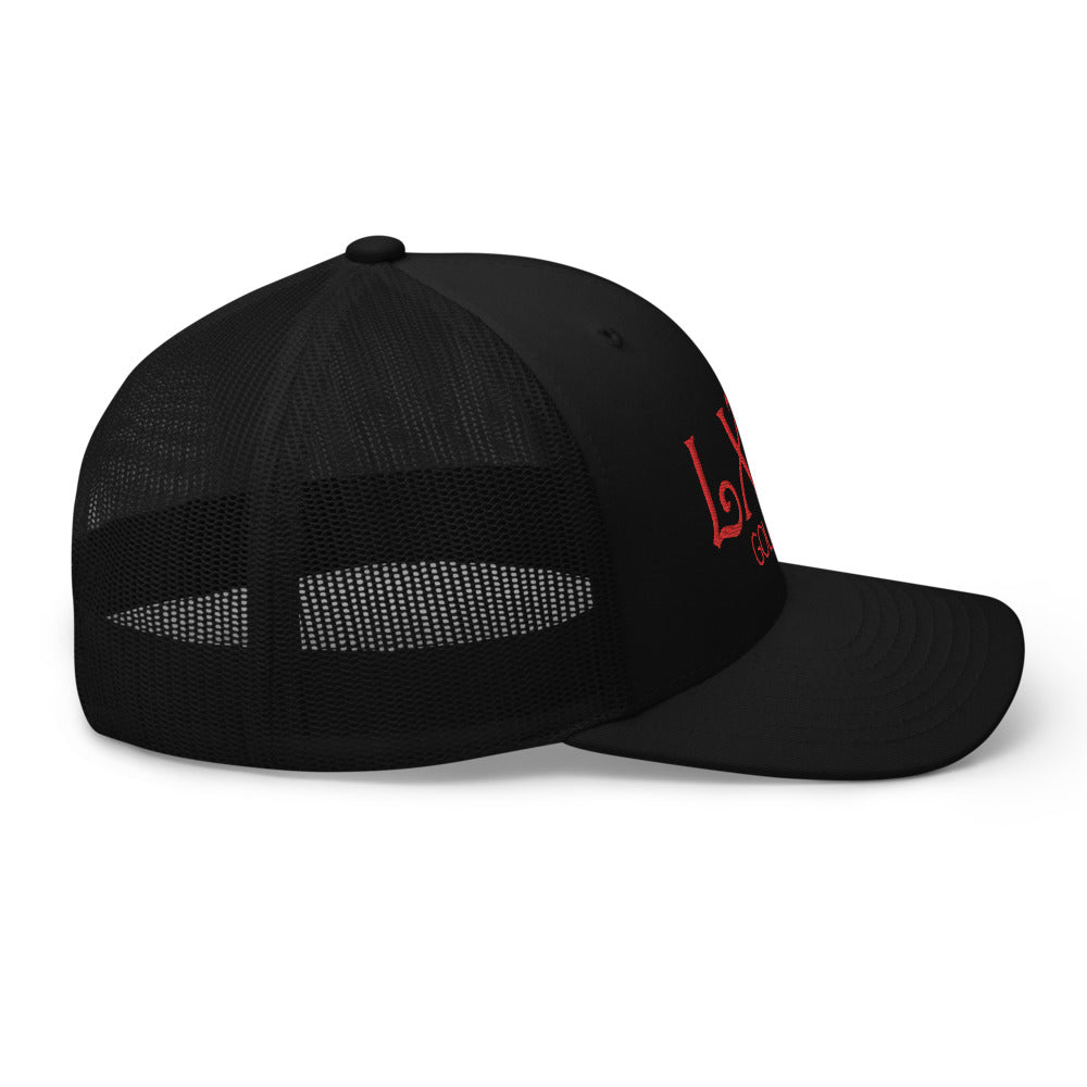 Curve Logo Trucker Hat — Mesh-Back Snapback Cap (Red Logo)