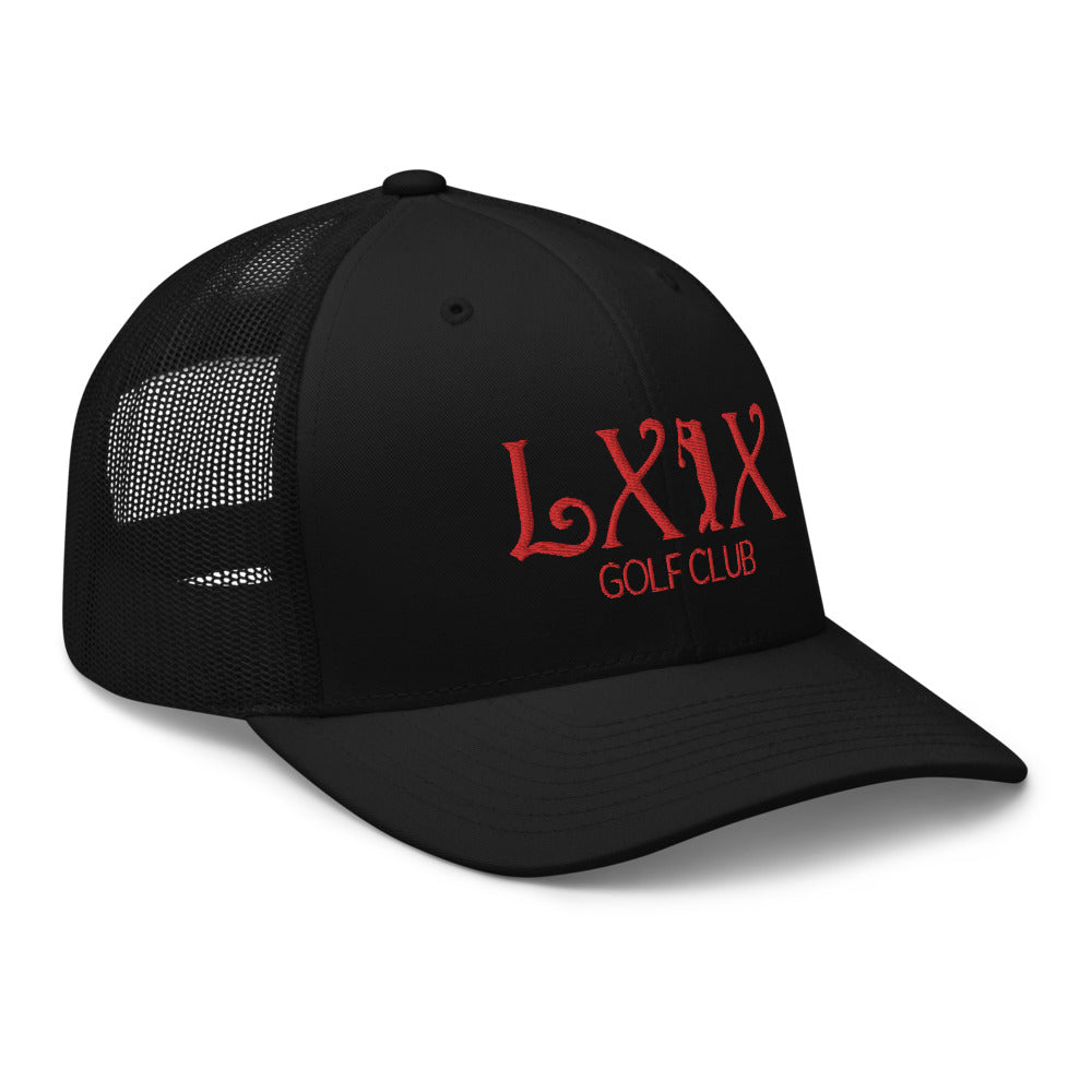 Curve Logo Trucker Hat — Mesh-Back Snapback Cap (Red Logo)