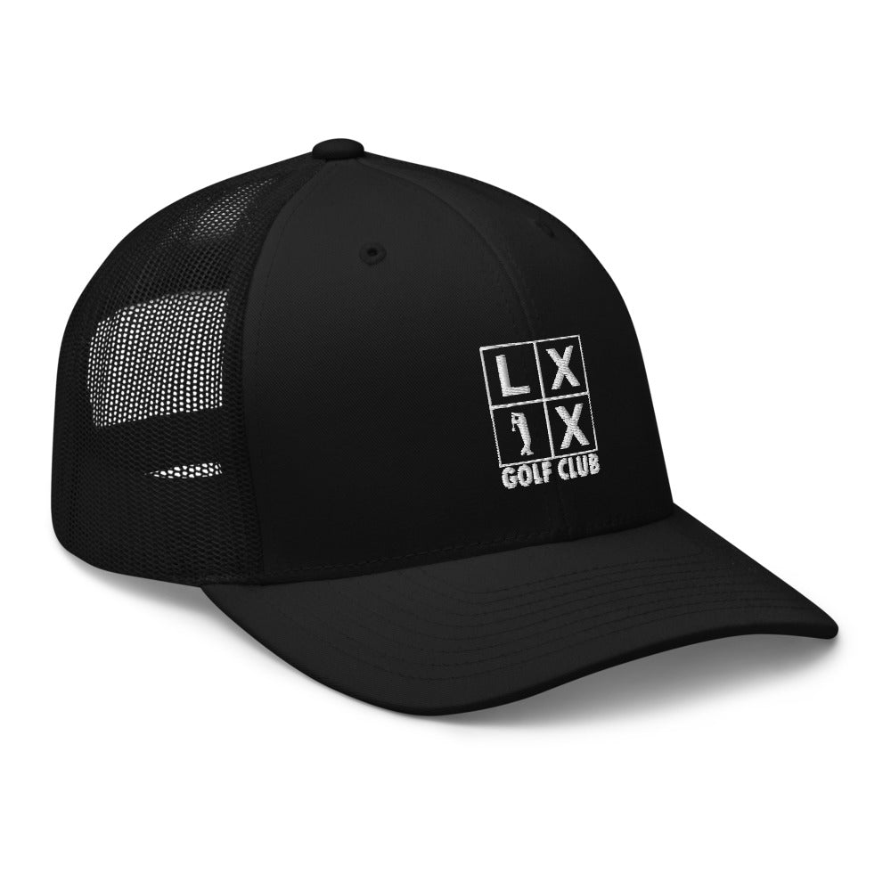 Four Box Logo Trucker Hat — Mesh-Back Snapback Cap (White Logo)