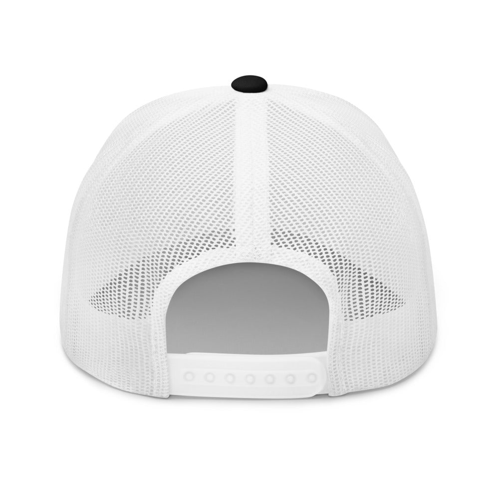 Curve Logo Trucker Hat — Mesh-Back Snapback Cap (Black Logo)