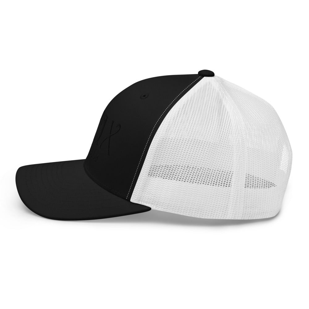 Curve Logo Trucker Hat — Mesh-Back Snapback Cap (Black Logo)