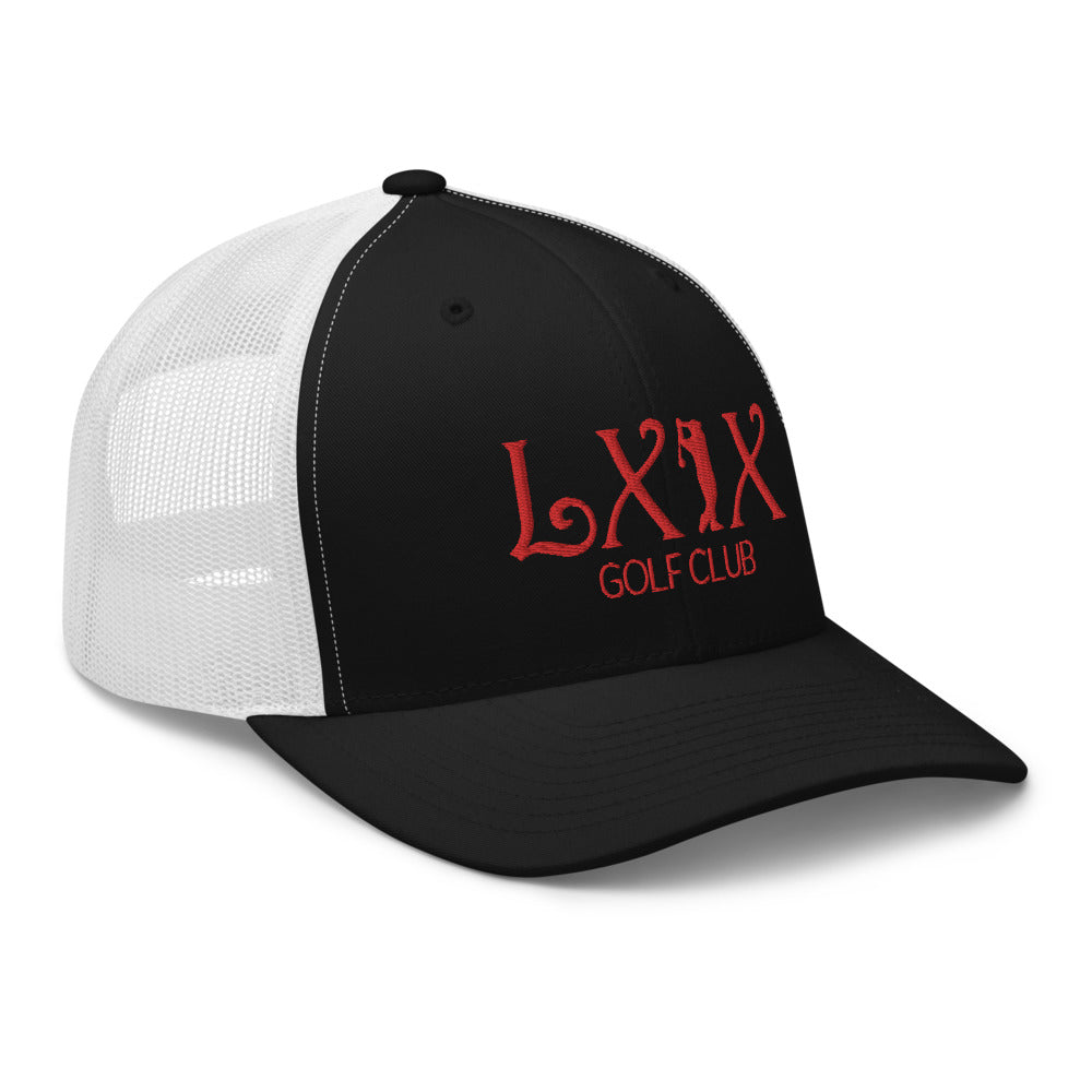 Curve Logo Trucker Hat — Mesh-Back Snapback Cap (Red Logo)