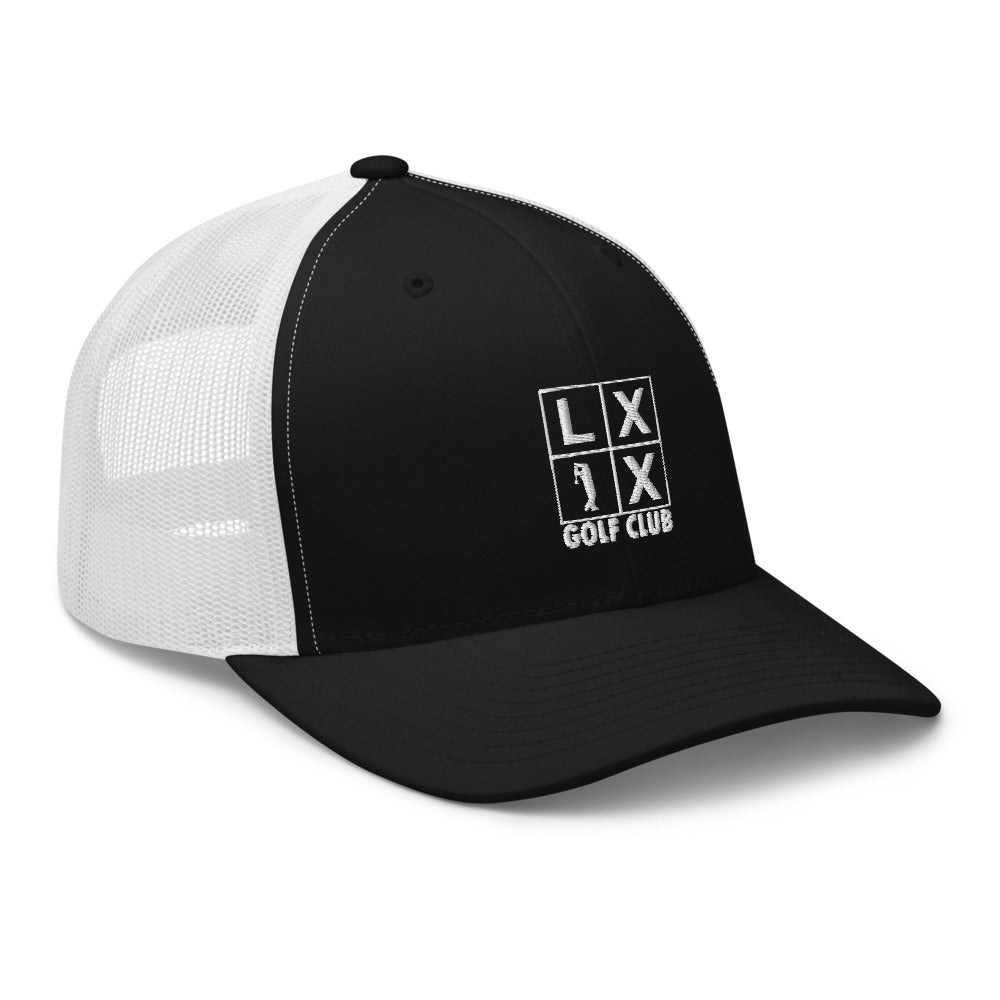 Four Box Logo Trucker Hat — Mesh-Back Snapback Cap (White Logo)