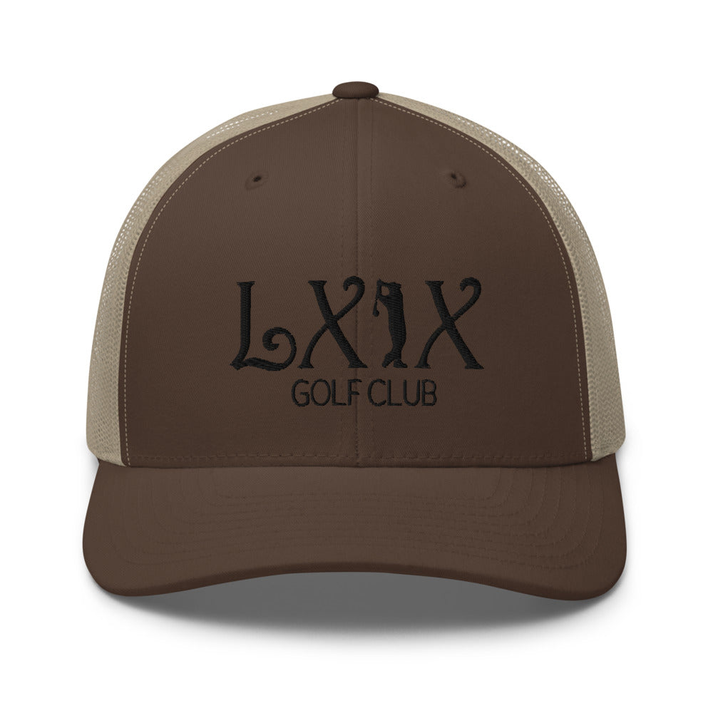 Curve Logo Trucker Hat — Mesh-Back Snapback Cap (Black Logo)