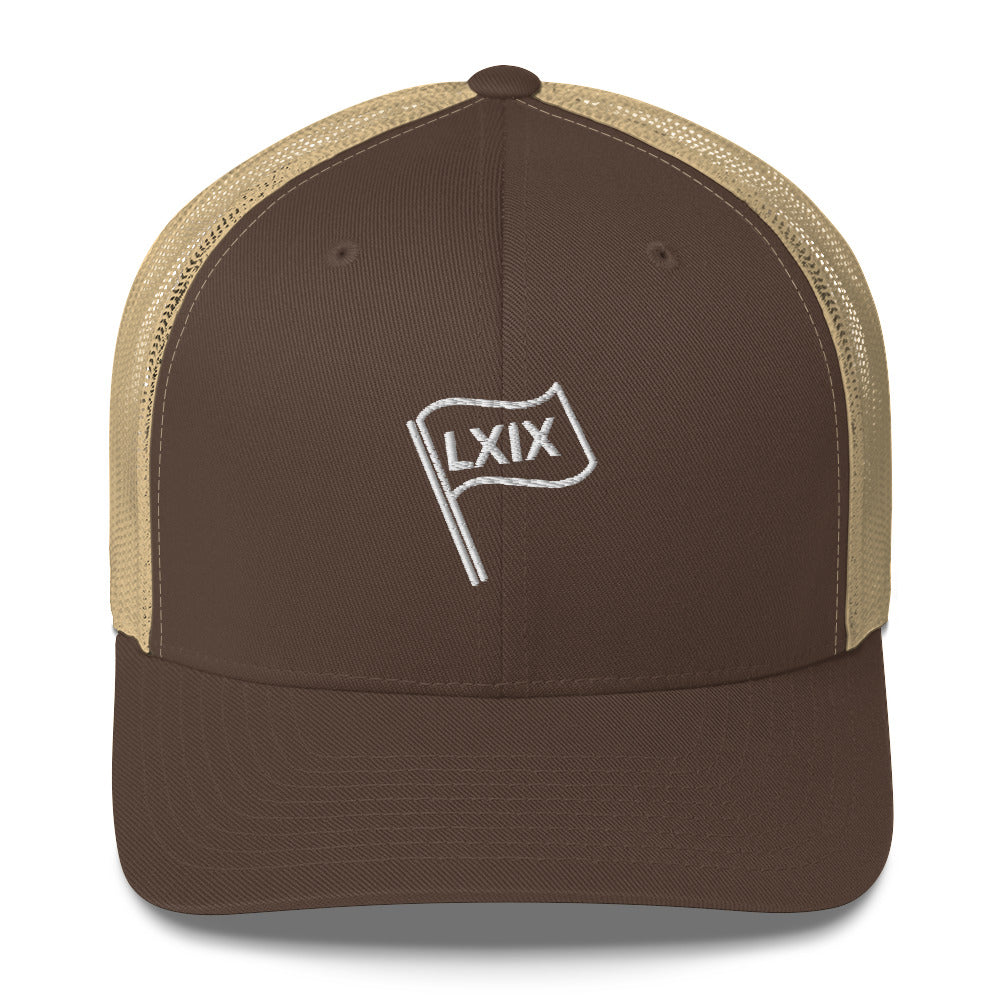 LXIX Flag Trucker Hat — Mesh-Back Snapback Cap