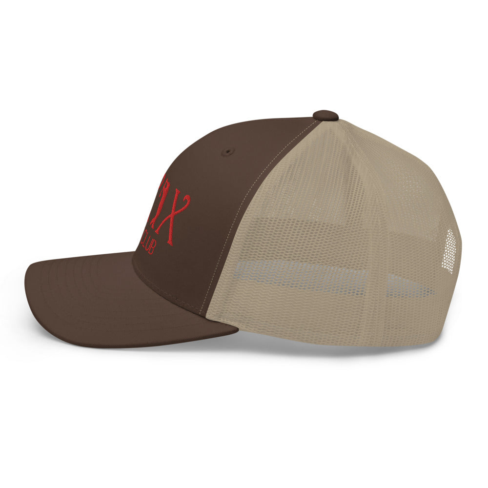 Curve Logo Trucker Hat — Mesh-Back Snapback Cap (Red Logo)